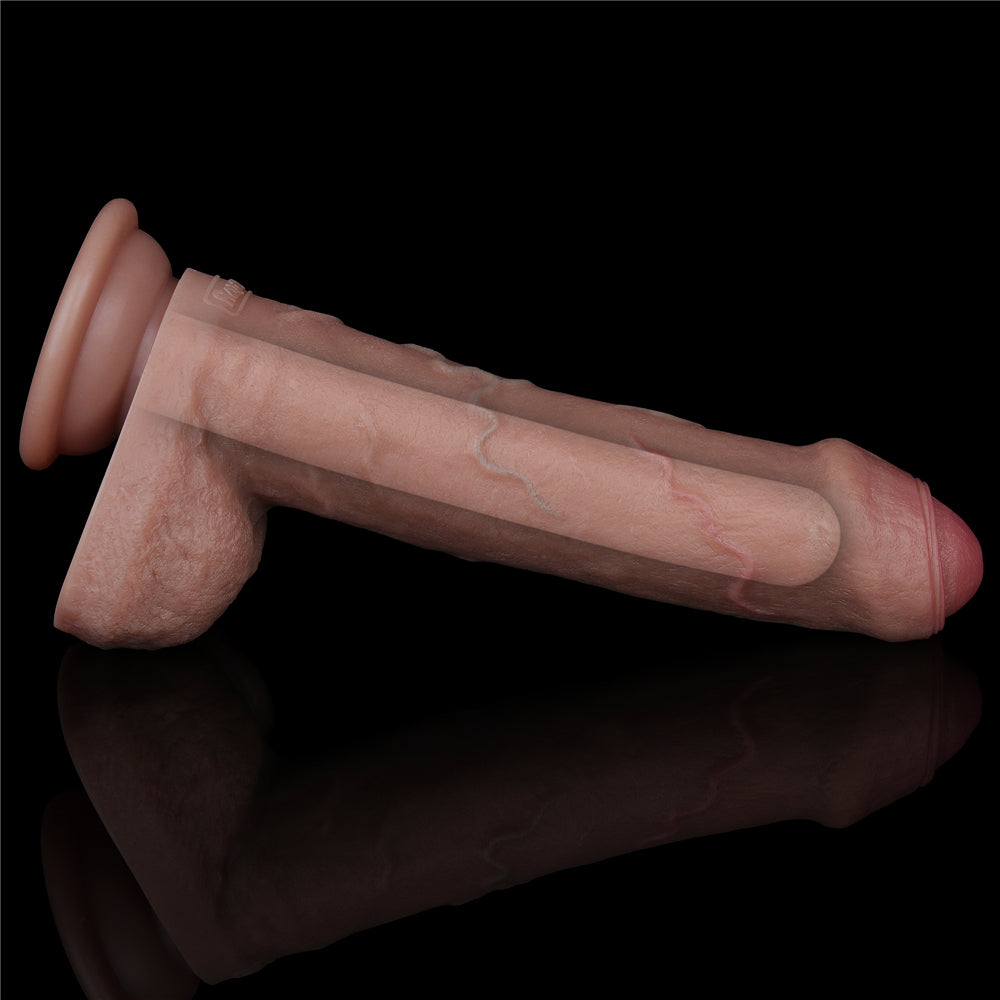 Lovetoy Nature Cock Uncut Dual Layered Silicone 8"Dildo - Brown