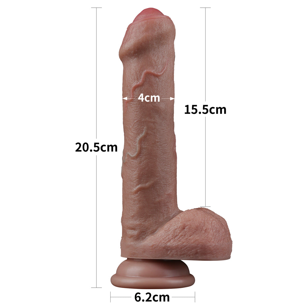 Lovetoy Nature Cock Uncut Dual Layered Silicone 8"Dildo - Brown