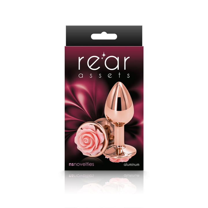 NS Novelties Rear Assets Rose Gold Rose Butt Plug - Small - Pink