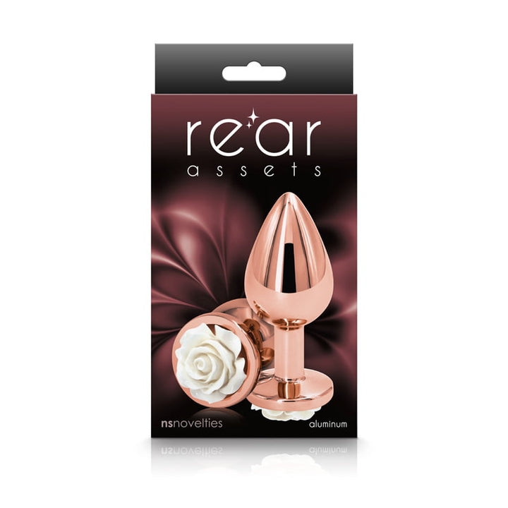 NS Novelties Rear Assets Rose Gold Rose Butt Plug - Medium - White