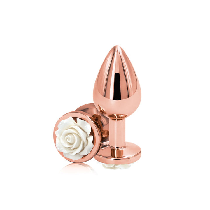 NS Novelties Rear Assets Rose Gold Rose Butt Plug - Medium - White