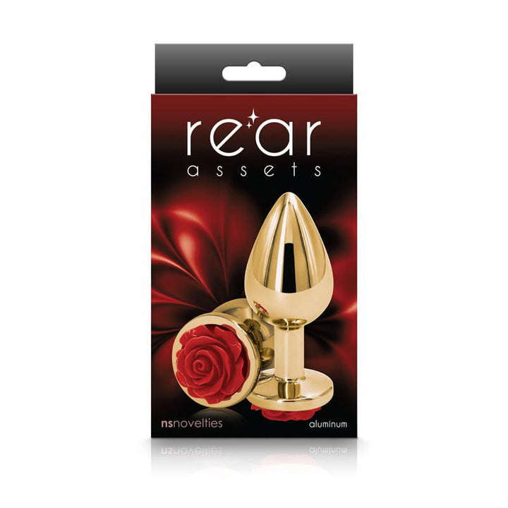 NS Novelties Rear Assets Gold Rose Butt Plug - Medium - Red