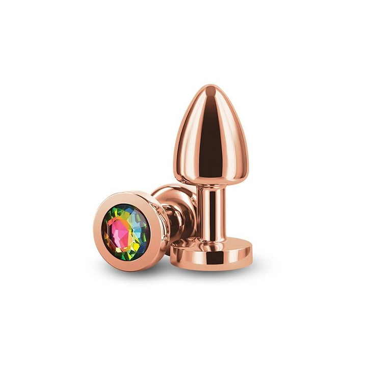 NS Novelties Rear Assets Round Jewelled Butt Plug - Petite - Gold & Rainbow