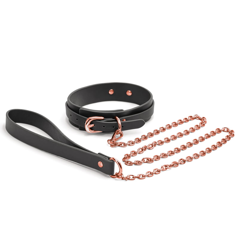 NS Novelties Bondage Couture Collar & Leash - Black & Rose Gold