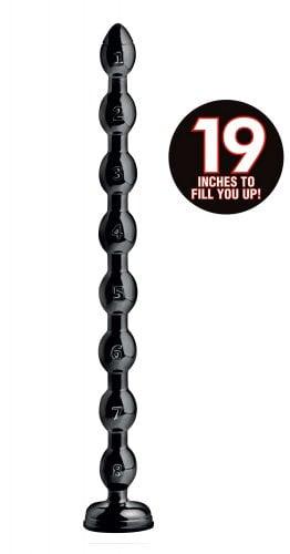 XR Brands Hosed 19" x 1.5" Beaded Hose Anal Dong with Suction Base - Black