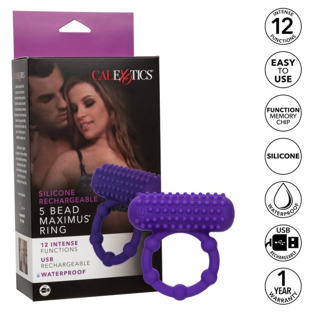 CalExotics 5 Bead Rechargeable Vibrating Maximus Ring - Purple