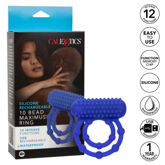 CalExotics 10 Bead Rechargeable Vibrating Maximus Ring - Blue