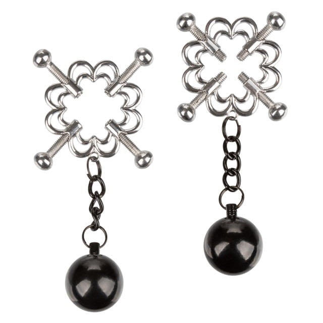 CalExotics Nipple Grips Power Grip 4-Point Weighted Nipple Press - Black & Silver