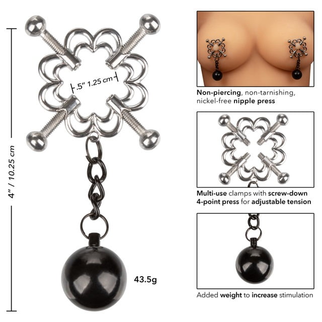 CalExotics Nipple Grips Power Grip 4-Point Weighted Nipple Press - Black & Silver