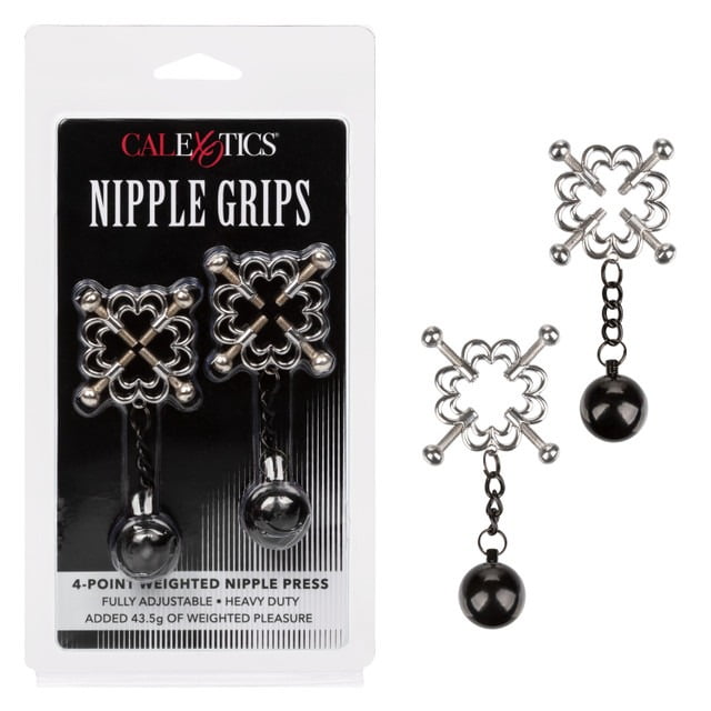 CalExotics Nipple Grips Power Grip 4-Point Weighted Nipple Press - Black & Silver