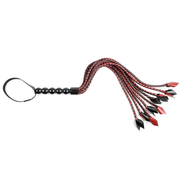 Sportsheets Saffron Braided Flogger - Black & Red