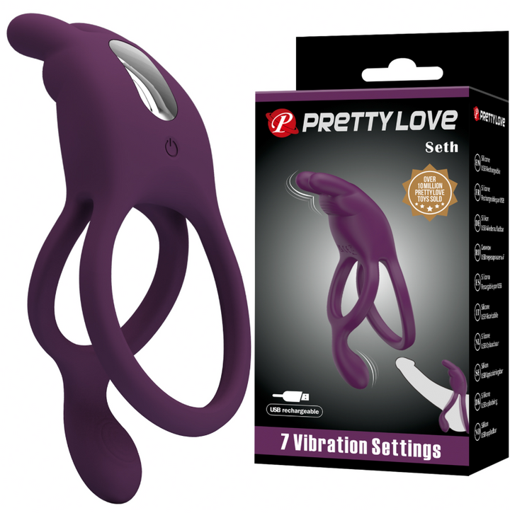Pretty Love Seth Rechargeable Vibrating Cock & Ball Silicone Cock Ring