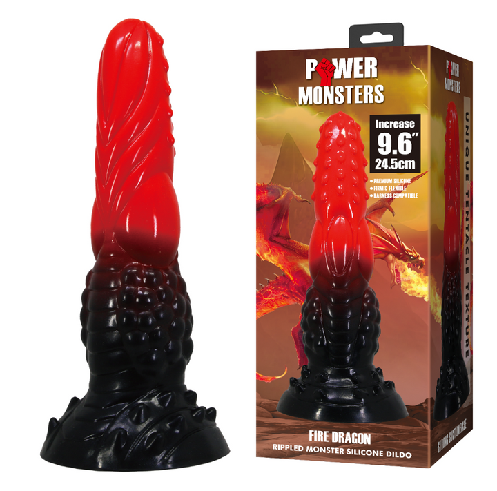 Power Monsters 9.6" Fire Dragon Rippled Silicone Dildo