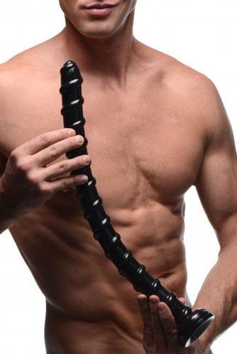 XR Brands Hosed 19″ x 1.5″ Swirl Hose Anal Dong with Suction Base - Black