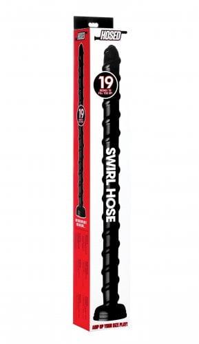XR Brands Hosed 19″ x 1.5″ Swirl Hose Anal Dong with Suction Base - Black