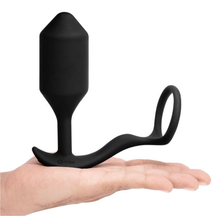 b-Vibe Vibrating Snug & Tug Weighted Silicone Anal Plug & Cock Ring - Medium