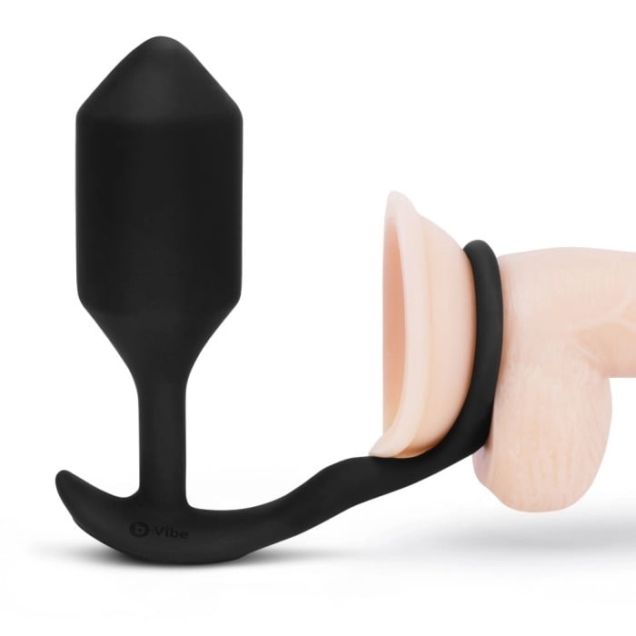 b-Vibe Vibrating Snug & Tug Weighted Silicone Anal Plug & Cock Ring - Medium