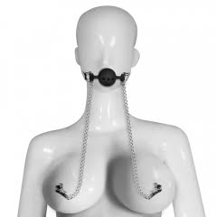 Lovetoy Bondage Fetish Breathable Silicone Ball Gag with Nipple Clamps - Silver