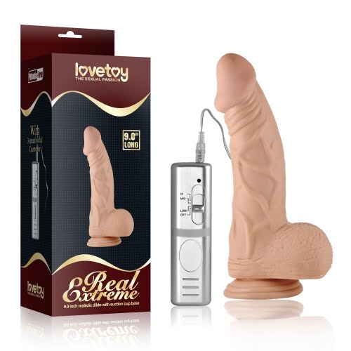 Lovetoy Real Extreme 9'' Vibrating Realistic Dildo Suction Cup - Light