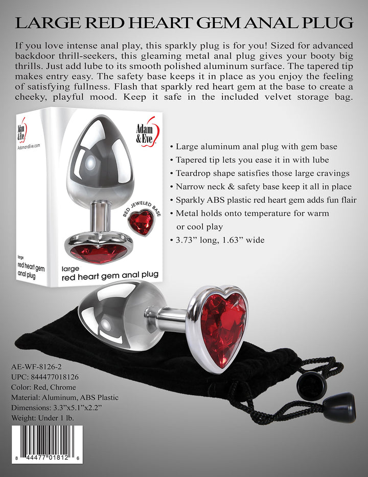 Adam & Eve Red Heart Gem Anal Plug - Large