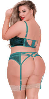 Seven 'Til Midnight 11033X Velvet Crush 3pc Bra Set - 1XL/2XL - Green