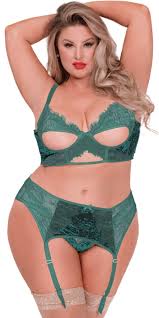 Seven 'Til Midnight 11033X Velvet Crush 3pc Bra Set - 1XL/2XL - Green