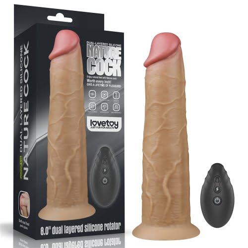 Nature Cock Dual Layered Silicone 8'' Rotating Dildo Remote Control