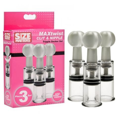 XR Brands Size Matters Max Twist Clit & Nipple Tripple Suckers Set 3pc - Clear