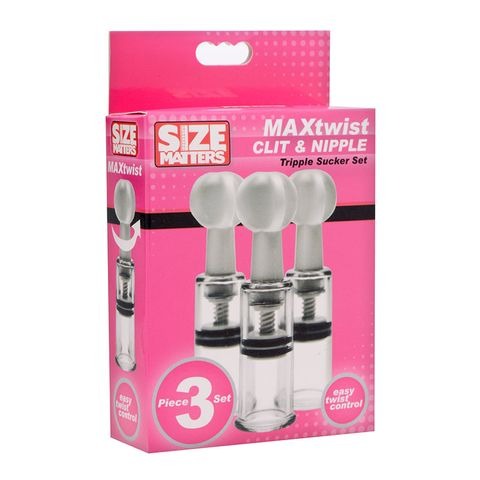 XR Brands Size Matters Max Twist Clit & Nipple Tripple Suckers Set 3pc - Clear