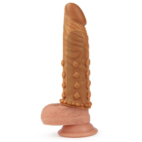 Pleasure X-Tender  2'' Penis Sleeve with Bumps - Brown