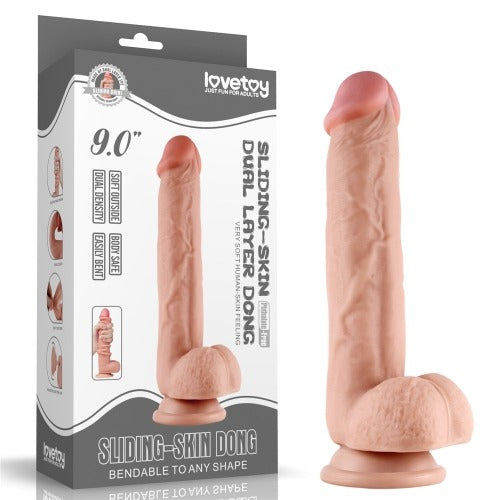 Lovetoy Sliding-Skin Dual Layer 9" Realistic Dildo Suction Cup - Flesh