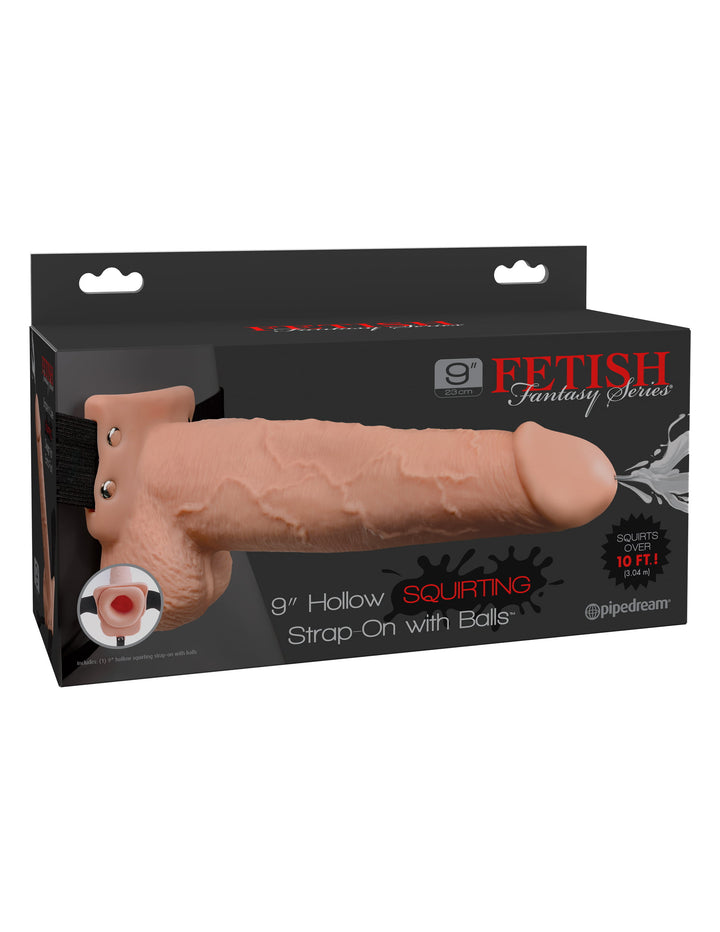 Fetish Fantasy Series 9" Hollow Squirting Strap-On with Balls