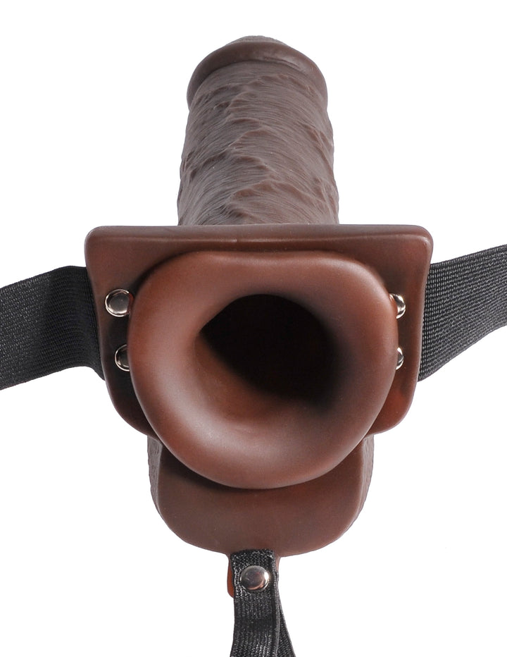 Fetish Fantasy Series 9" Hollow Squirting Strap-On with Balls - Brown