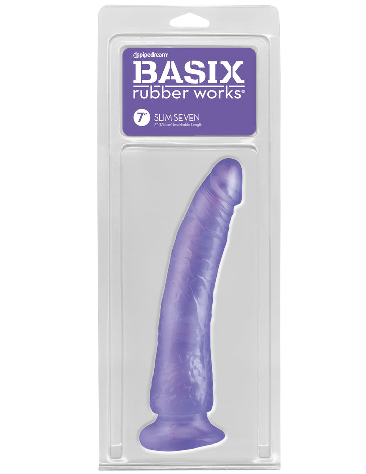 Pipedream Basix Rubber Works Slim 7" Dong - Purple