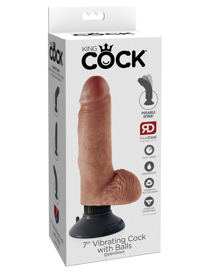 Pipedream King Cock 7" Vibrating Cock with Balls - Tan