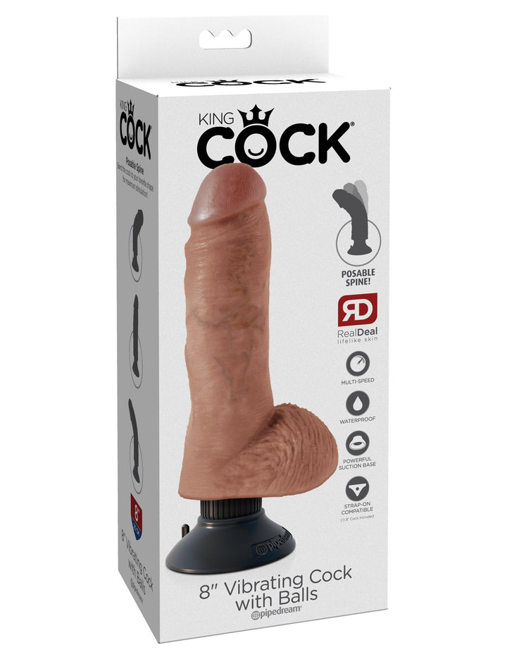 King Cock 8" Vibrating Cock with Balls - Tan