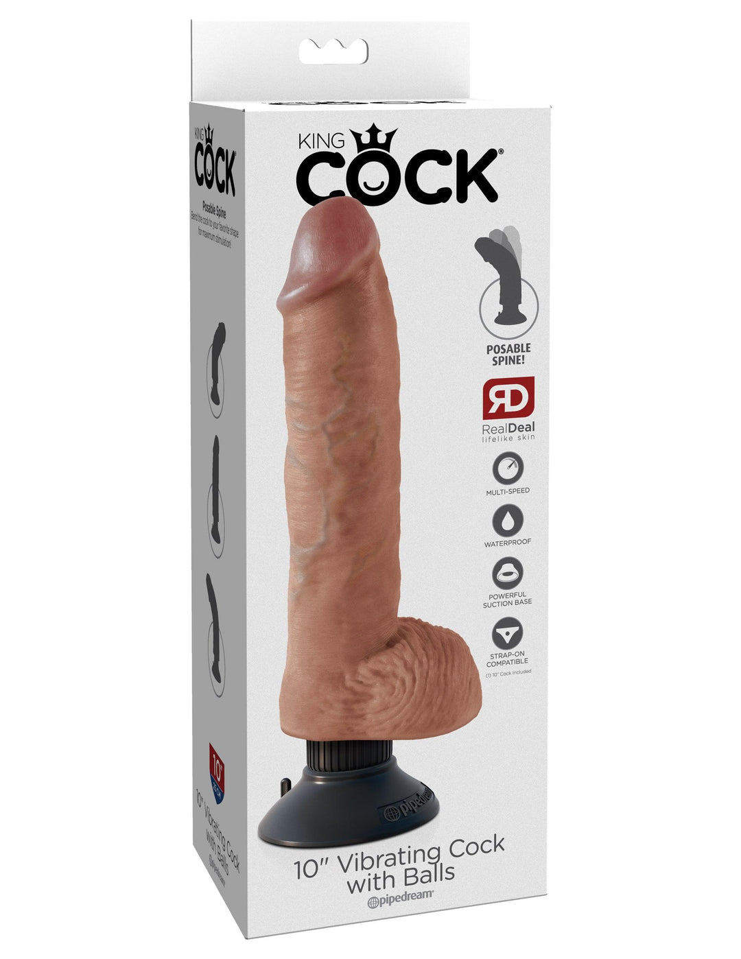 Pipedream King Cock 10" Vibrating Cock with Balls - Tan