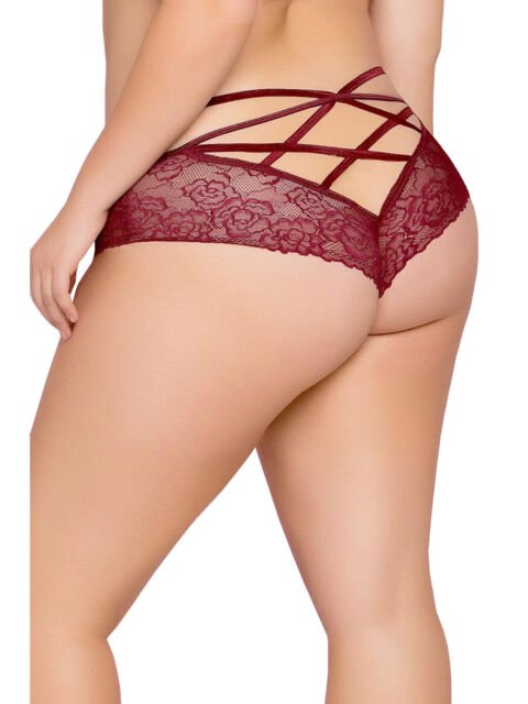 Seven 'Til Midnight 10785X Bianca Rose Galloon Lace Panty - 1XL/2XL - Wine