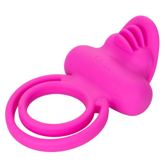 CalExotics Silicone Rechargeable Dual Clit Flicker Cock Ring - Pink