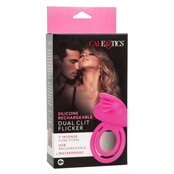 CalExotics Silicone Rechargeable Dual Clit Flicker Cock Ring - Pink