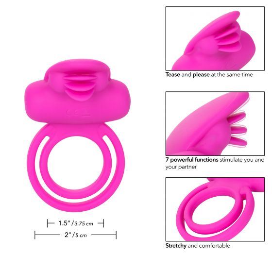 CalExotics Silicone Rechargeable Dual Clit Flicker Cock Ring - Pink