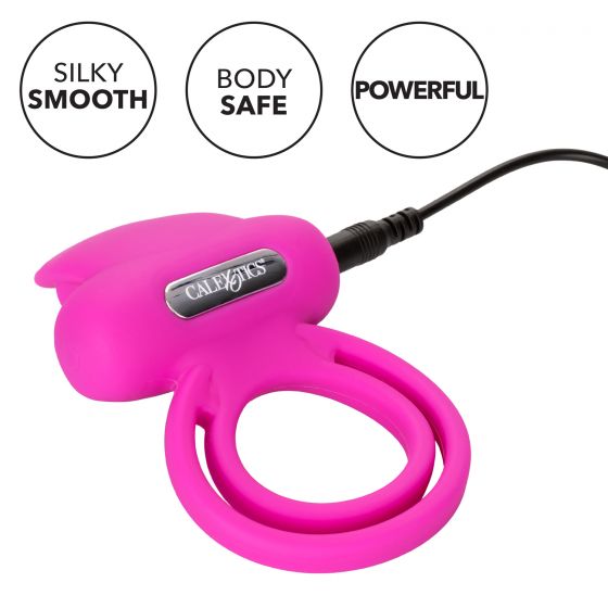 CalExotics Silicone Rechargeable Dual Clit Flicker Cock Ring - Pink