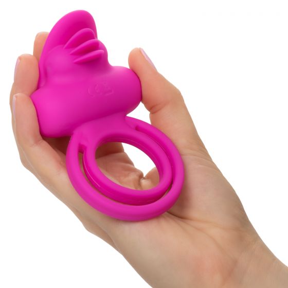 CalExotics Silicone Rechargeable Dual Clit Flicker Cock Ring - Pink