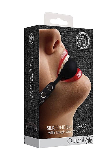 Shots Toys Ouch! Silicone Ball Gag with Tough Denim Straps - Black