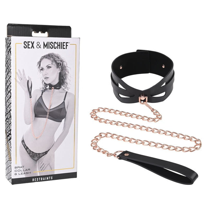 Sportsheets Sex & Mischief Brat Collar & Leash - Rose Gold & Black