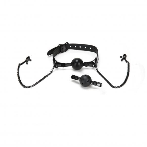 WhipSMART Diamond Collection Ball Gag & Nipple Clips - Black