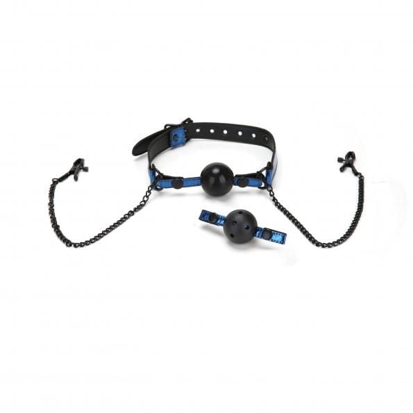 WhipSMART Diamond Collection Ball Gag & Nipple Clips - Blue